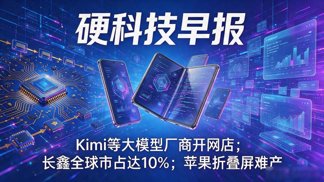 硬科技早报|Kimi等大模型厂商开网店；长鑫全球市占达10%；苹果折叠屏难产