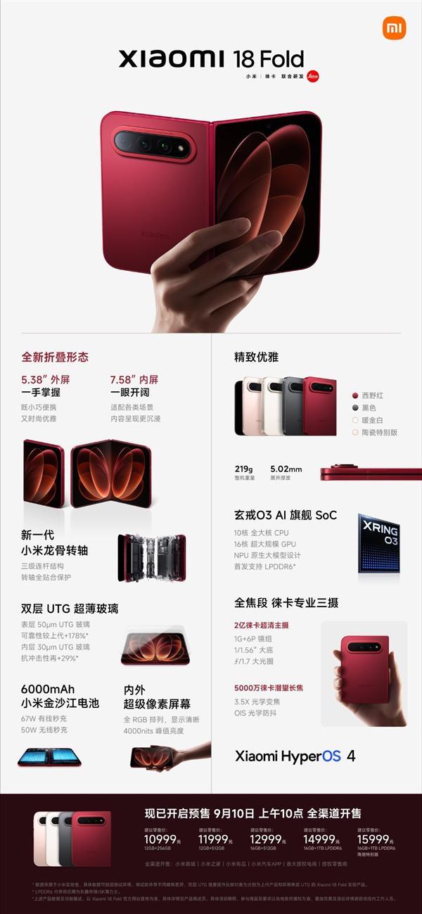 小米最高端手机!一图读懂小米18 Fold:10999元起(图2)
